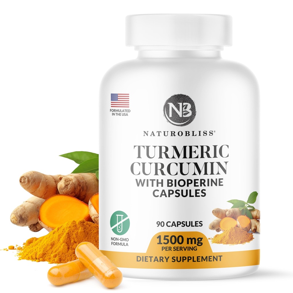 NaturoBliss Kurkuma Curcumin met BioPerine 1500mg - Niet GGO - Glutenvrij - 90 Capsules
