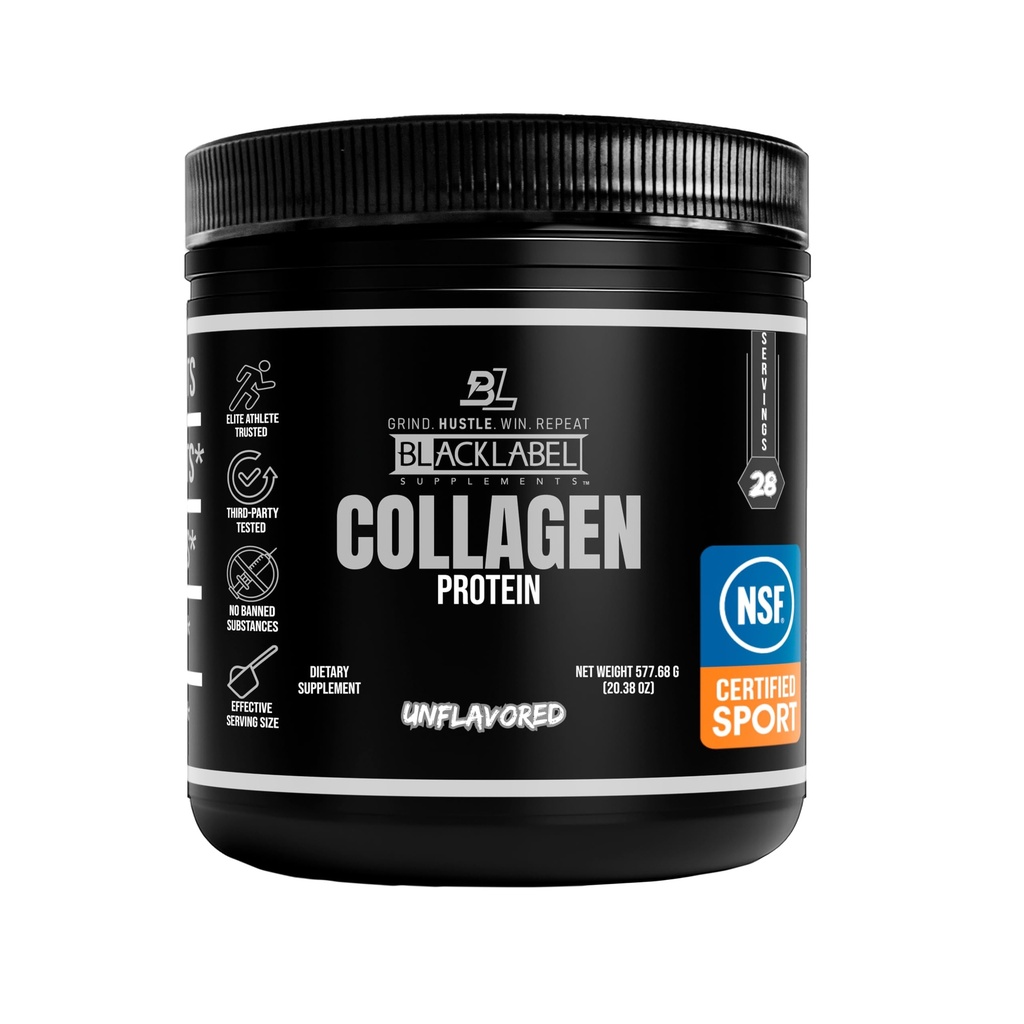 Blacklabel Unflavored Collagen Peptides Protein Powder – NSF Certified for Sport – Hydrolyzed Collagen Powder for Joint, Tendon and Ligament Support – Protein with Collagen for Recovery – 28 Servings