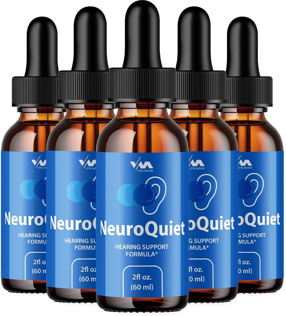 (5 Pack) Neuroquiet Drops - Neuro Quiet Advanced Formula Hearing Support, Cognitive Health, en algehele wellness, 5 maanden aanbod