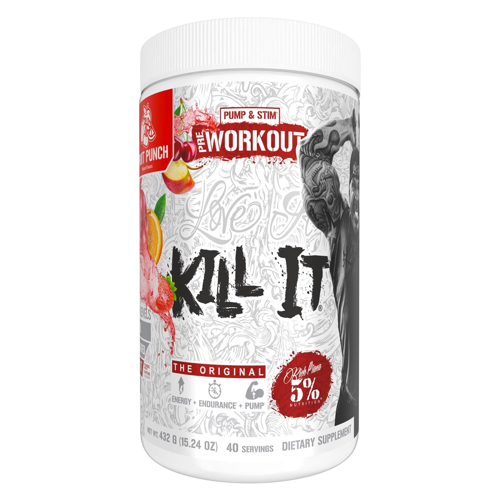 5% Voeding Rijke Piana Kill It Pre Workout Powder w/Creatine, Cafeïne, Beta Alanine, Hydroprime Glycerol voor pomp, sterkte, endurance 