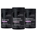Sport Onderzoek Avond Primrose Supplement van Cold Pressed Oil, Vegan Biotin 10.000mcg met Coconut Oil & Women's Probiotica met Prebiotica, 65 miljard CFU