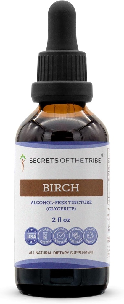 Geheimen van de Tribe Birch Tinctuur Alcoholvrije Liquid Extract, Berk (Betula Pendula) Gedroogd Blad (2 FL OZ)