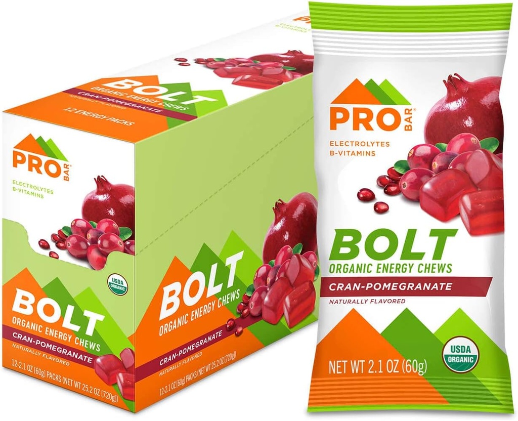 PROBAR - BOLT Biologische energie Kauwen, Cranberry Granaatappel, Non-GMO, Glutenvrij, USDA Gecertificeerde biologische, gezonde, natuurlijke energie, snelle brandstof Gummies met vitamine B & C (12 telling)