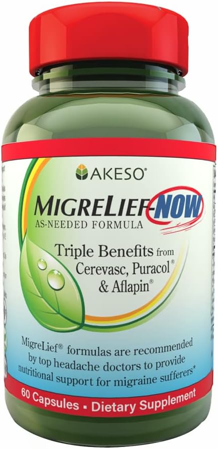 MigreLief-Nu Fast-Active Formula, As-Need Nutritional Ondersteuning voor Migraine en Hoofdpijn Lijders - 60 Vegetarische Capsules