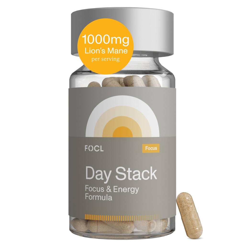 FOCL Focus Supplement voor volwassenen - Lions Mane supplement Capsules voor verbeterde Focus, Geheugen, Kalm Mind, Cognitive Performance & Stress Relief - Natural Nootrope Brain Health Solution + Energy Boost