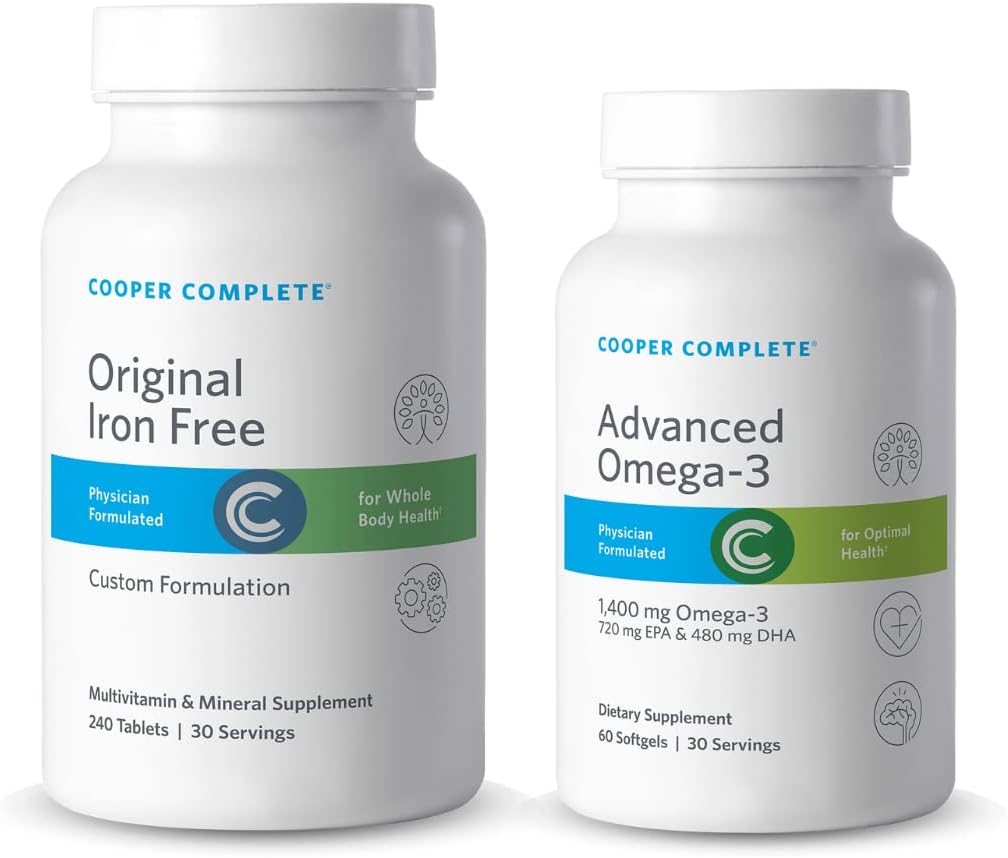 Cooper Complete - Original Multivitamine Iron Free and Advanced Omega-3 - Daily Multivitamine and Mineral Supplement Plus Fish Oil Supplement - 30 dagen levering