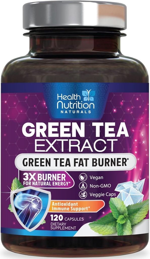 Green Tea Extract Pillen - 98% Gestandaardiseerde EGCG 1300mg 3X Sterkte voor natuurlijke energie - Ondersteunt Hart & Antioxidant Health Kruiden & Immuun Ondersteuning Supplement Polyfenolen & Catechinen - 120 Capsules