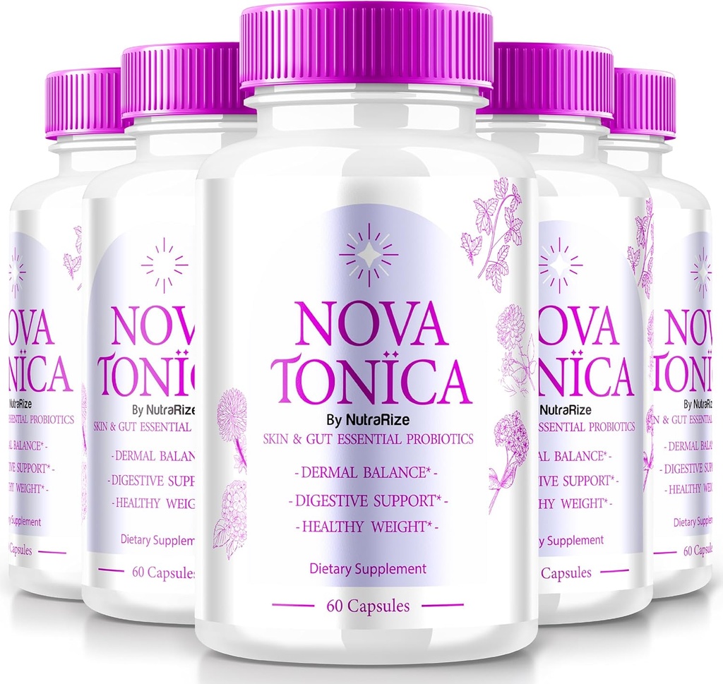 (5 verpakkingen) NovaTonica capsules, Nova Tonica ter ondersteuning van natuurlijk gezonde en stralende huid, extra sterke supplement ter ondersteuning van hydratatie, huid-verbeterende vitamine pillen, Nova Tonic beoordelingen (300 capsules)