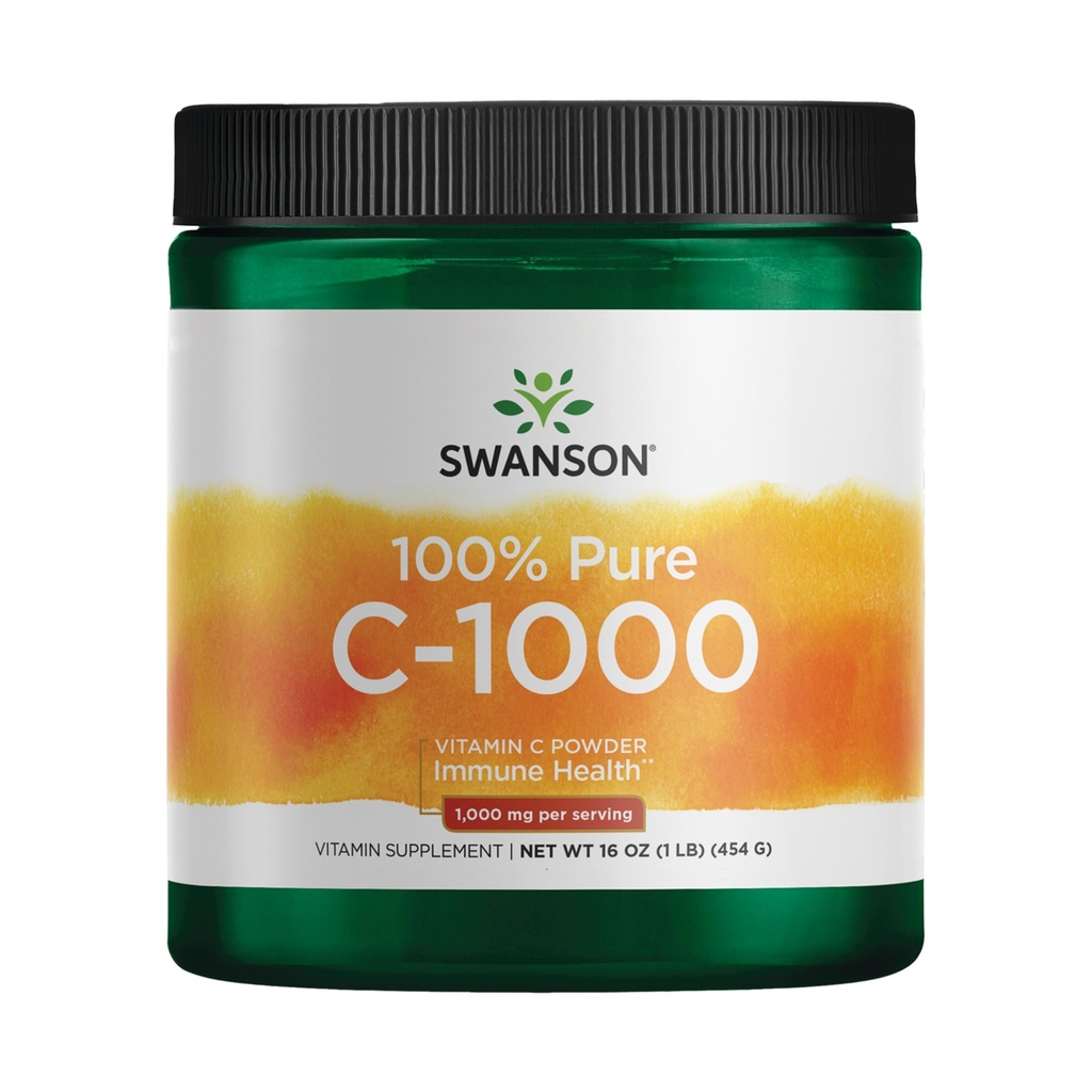 Swanson Vitamine C Poeder 100% Pure Ascorbic Acid, Immuun System Support, Skin Health, Cardiovasculaire gezondheid, Antioxidant Supplement 1000 mg (per portie) 1 lb. 454 g