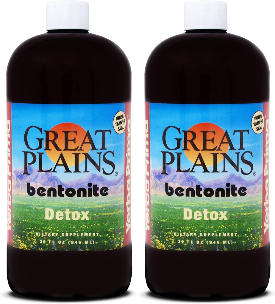 Yerba Prima Great Plains Bentonite - 32 oz (Pack of 2) - Internal Liquid Clay Supplement for A Natural Cleanse