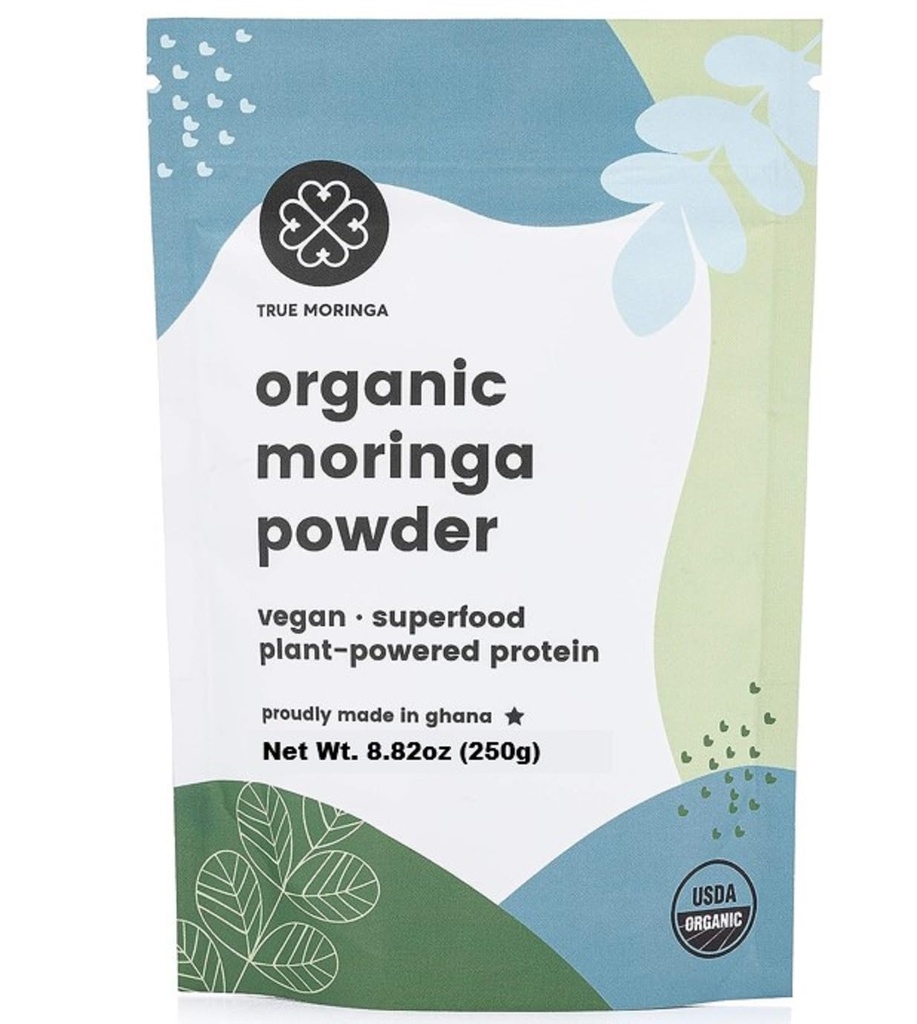 Organisch Moringa Poeder 100% regeneratief Organisch Raw Moringa Poeder, gecertificeerd USDA. Niet-GMO (250g)