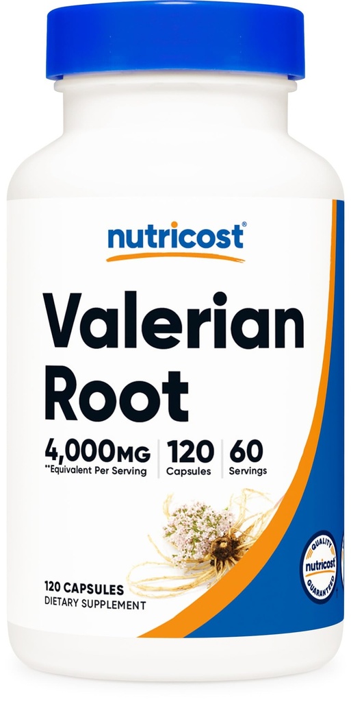 Nutricost Valeriaan wortelcapsules (1000mg per portie) 120 capsules - 4.000mg Equivalent per portie (4:1 Extract), vegetarisch caps, glutenvrij, non-GMO