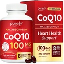 Pure Holistische CoQ10 100mg - 240 SoftGels - 8 Maand Supply - Ubichinon Coenzyme Q10 Supplement - met Biologische Olijfolie - Soy Free Co Q 10 - Made in The USA