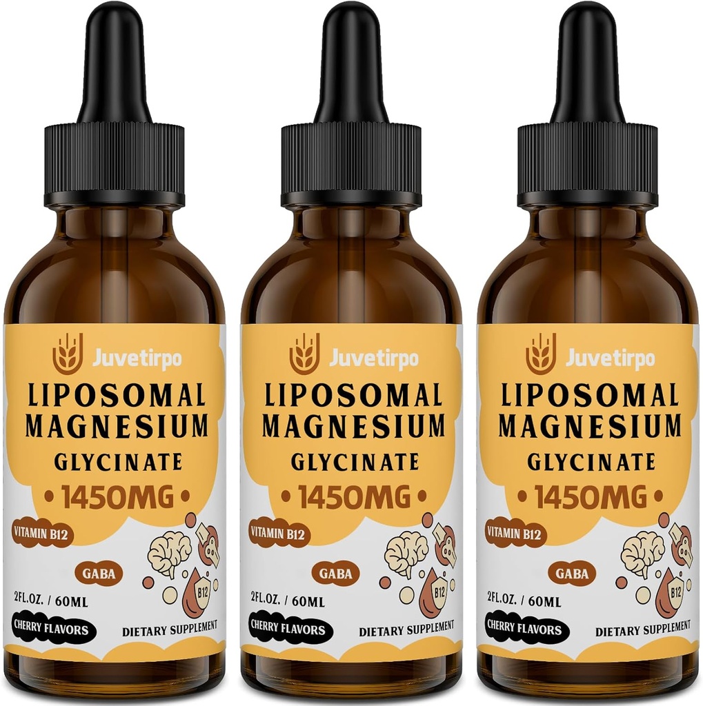 Magnesium Glycinate Liquid Drops - Liposomale chelaat met kersensmaak voor eenvoudige absorptie, bevordert slaap, Mood, Intestinal & Bone Health, vermindert stress - 60ML (2.04 Fl Oz (pakket van 3)