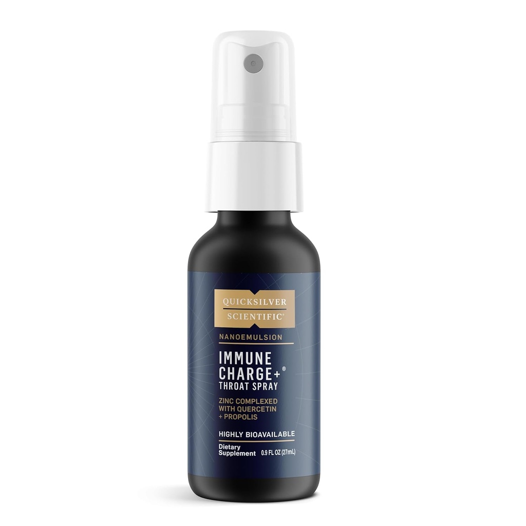 Quicksilver Scientific Immune Charge+ Zink Throat Spray - Immune Support Liquid Zink Supplement met quercetine - 'Throat Coat' met Liposomale Absorptie Technologie (0,9 fl oz / 27ml)