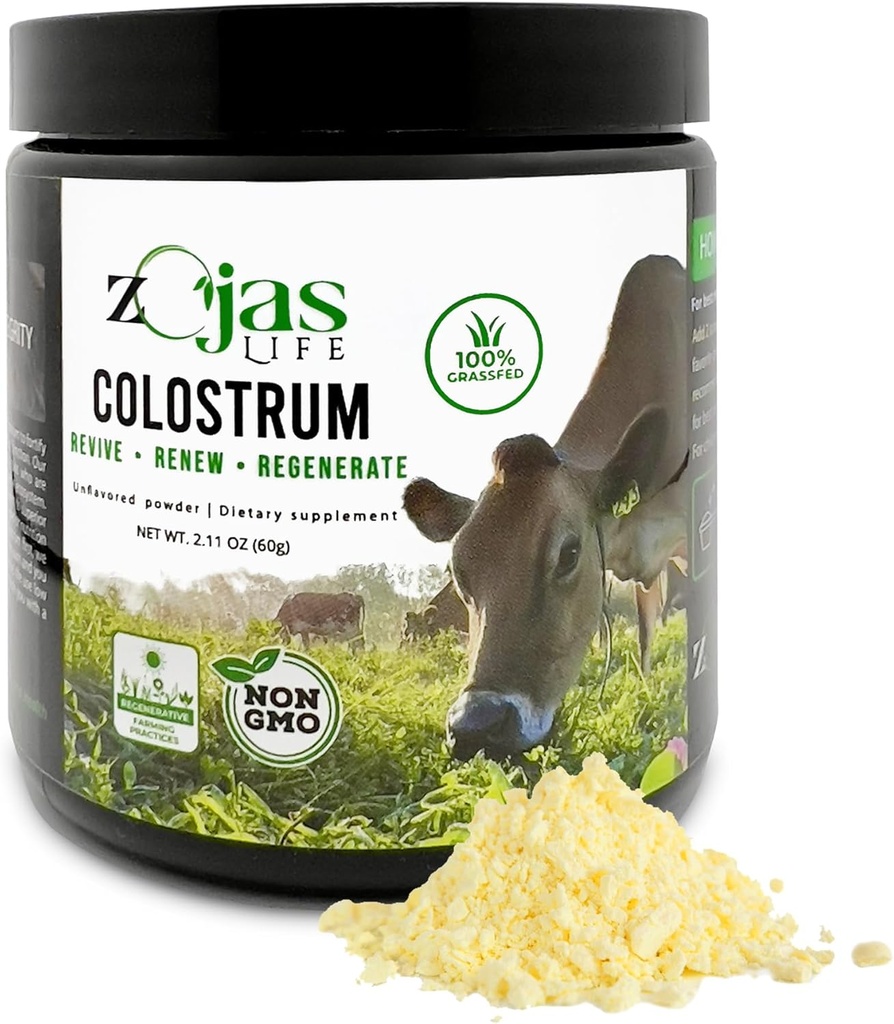 Colostrum Supplement, 100% gras Fed, van biologische boerderijen, Colostrum poeder voor immuniteit, Gut Health, Wellness - Gemaakt met regeneratieve landbouwpraktijken, 30 dagen levering, ongearomatiseerd
