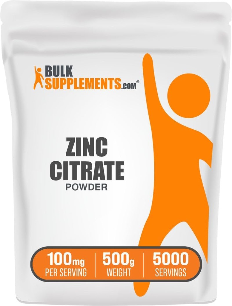 BulkSupplements.com Zink Citroenpoeder - Zinksupplementen, Mineraalsupplement, voor Immune Ondersteuning - Glutenvrij, 100mg per portie, 500g (1.1 lbs) (verpakking van 1)