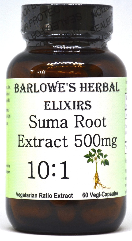 Barlowe's Herbal Elixirs Suma Root Extract Supplement | Pfaffia Paniculata | 10:1 Concentrated Extract | 500mg Per Capsule | 60 Vegan Capsules | Stearate-Free, Glass Bottled, Additive-Free