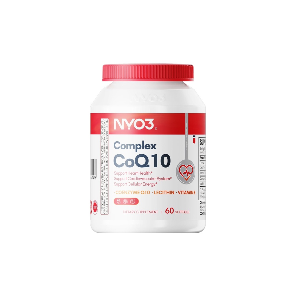 NYO3 CoQ10 200 mg met Lecithine en Vitaminen E, Ultra High Absorptie, Antioxidant voor Hart Gezondheid en Energie Productie, Hoge Co-enzym Q10 Inhoud, Glutenvrij, Niet-GMO, 60 Days Levering
