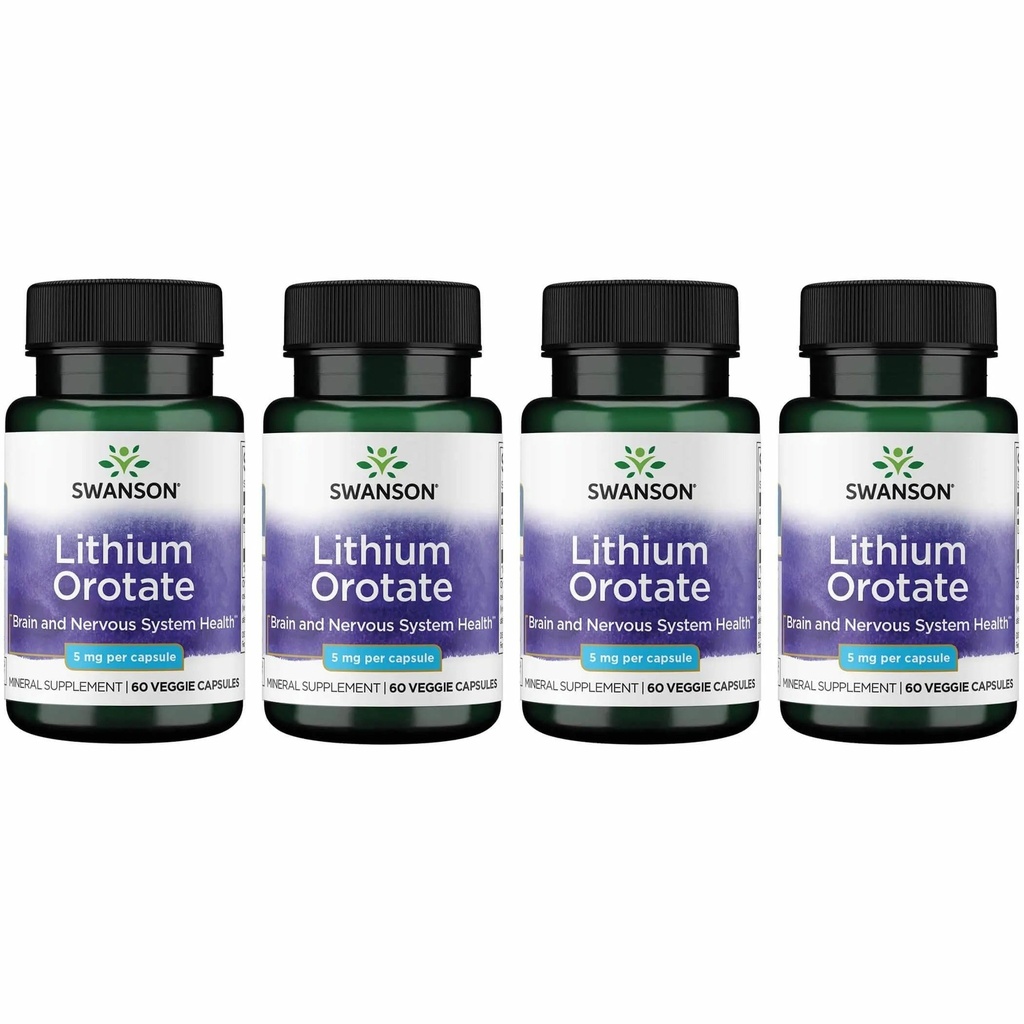 Swanson Lithium Orotaat Antioxidant Mood Emotionele Wellness Geheugen Ondersteuning Supplement 5 mg 60 Veggie Capsules (Elemental Lithium) 4 Pack
