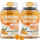 Suikervrije kurkuma Gember Gummies met 5000 IE vitamine D3 & K2 (MK7), C - Vegan Kurkuma supplement Gummies voor volwassenen 1500mg met zwarte peper, ondersteunt bot, immuun- & spijsvertering gezondheid - 120 Ct