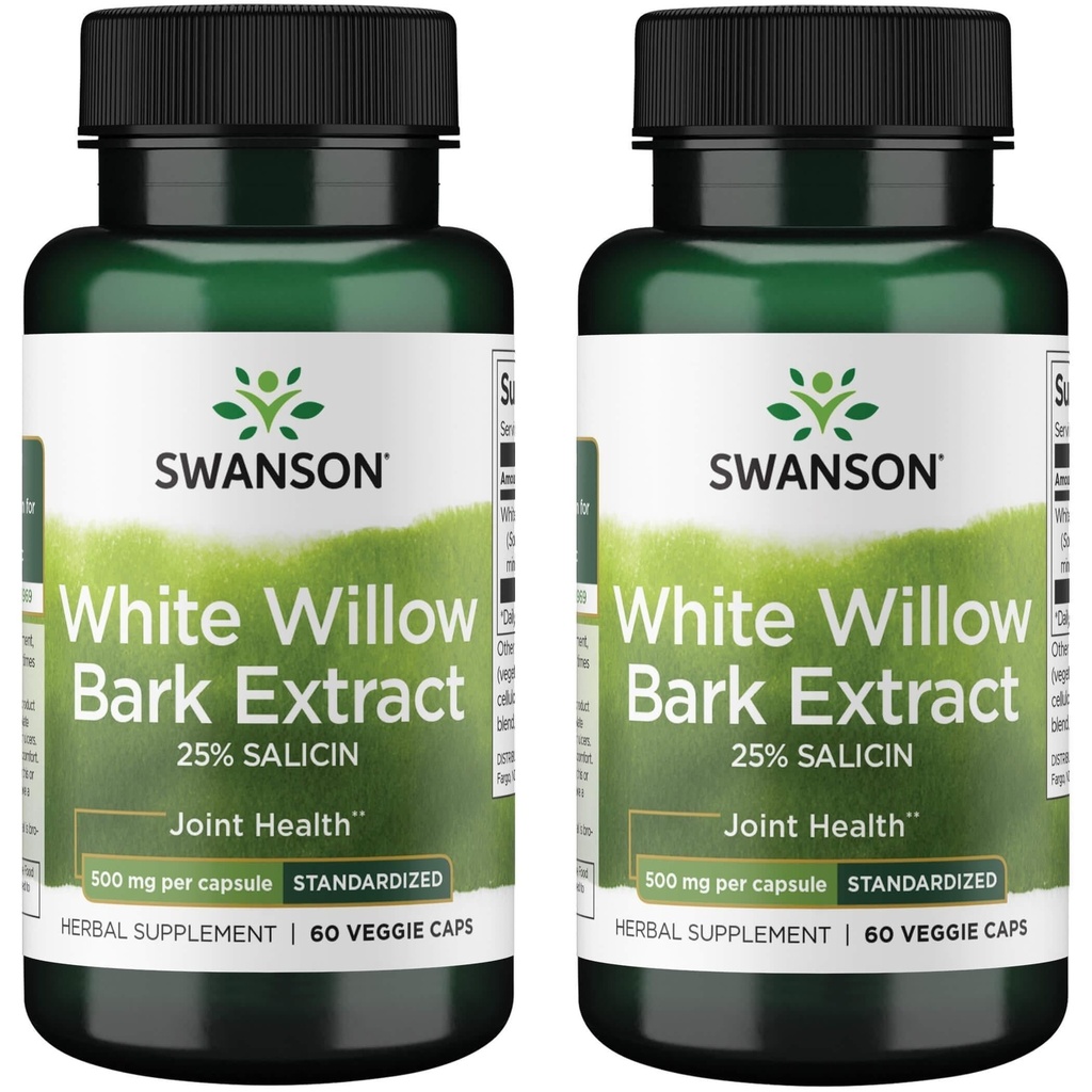 Swanson Maximale sterkte Witte Wilg Bark Extract-Promotes Joint Support & Muscle Relief-Gestandaardiseerd tot 25% Salicin-Natural Supplement met Geen Maag Irritatie (60 Veggie Caps, 500mg Each) 2 Pack