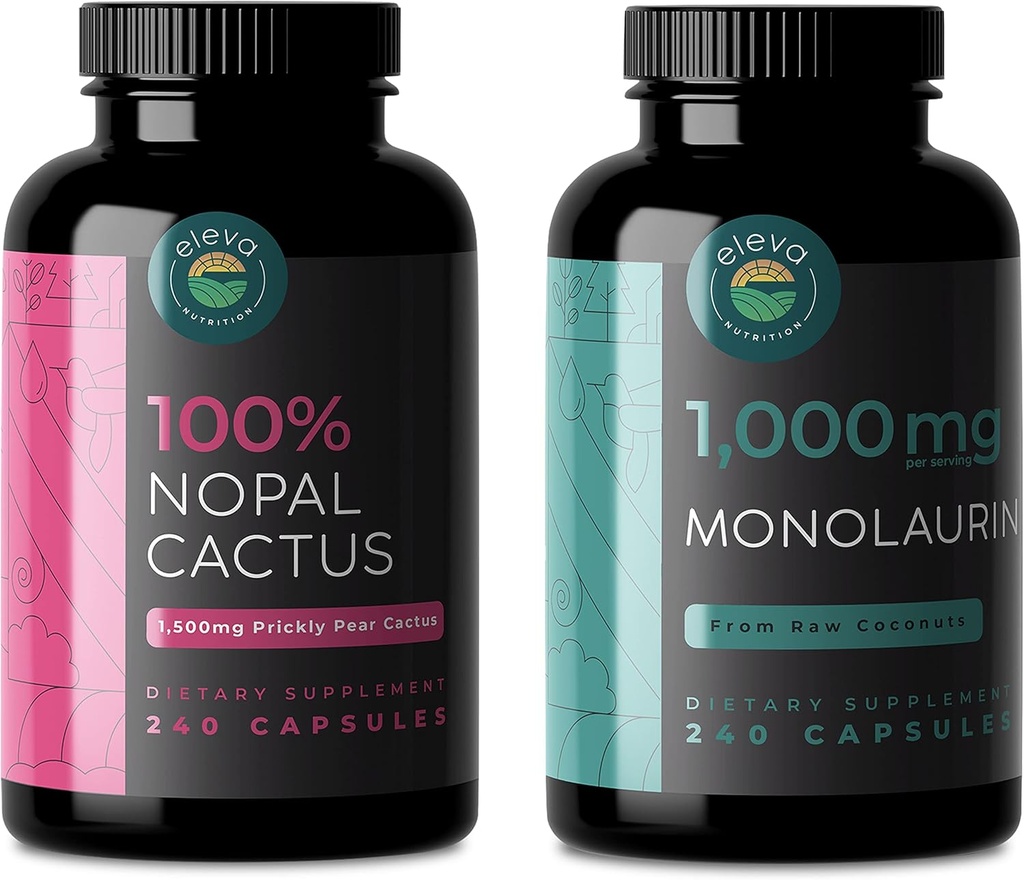 Nopal Cactus & Monolaurin Bundle, 240 capsules Elke, 1500 Mg Prickly Pear Cactus, 1000 Mg Monolaurin