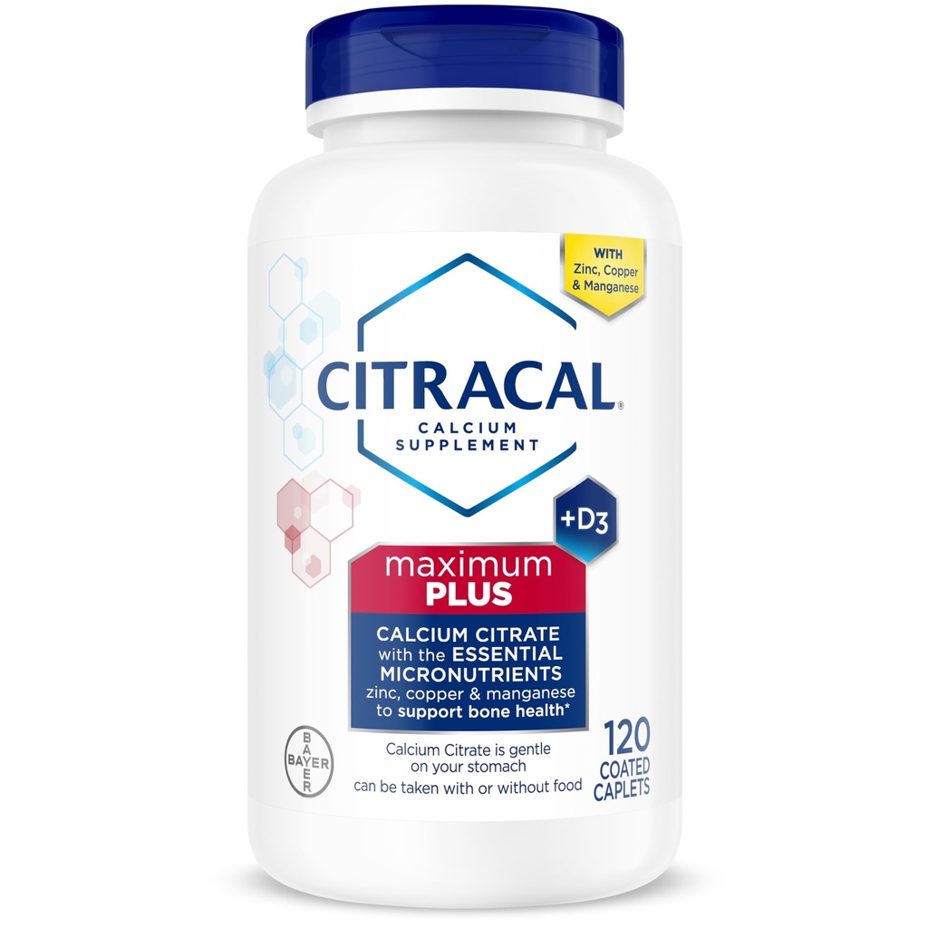 Citracal Maximum Plus Calcium Supplement - Calcium Citrate with Vitamin D3, Zinc, & Essential Minerals for Bone Health Support, Ages 12+, 120 Count (Packaging May Vary)