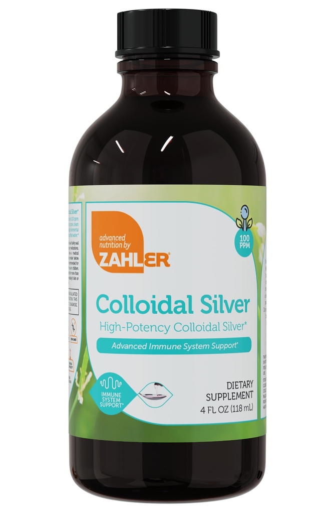 Zahler Silver Liquid - Advanced Immune Support and General Health - 100 PPM Bio-Active Liquid Silver Colloïdal Liquid - Kosher Vegetarian Non-GMO Structured Collective Silver Water (4 floz)
