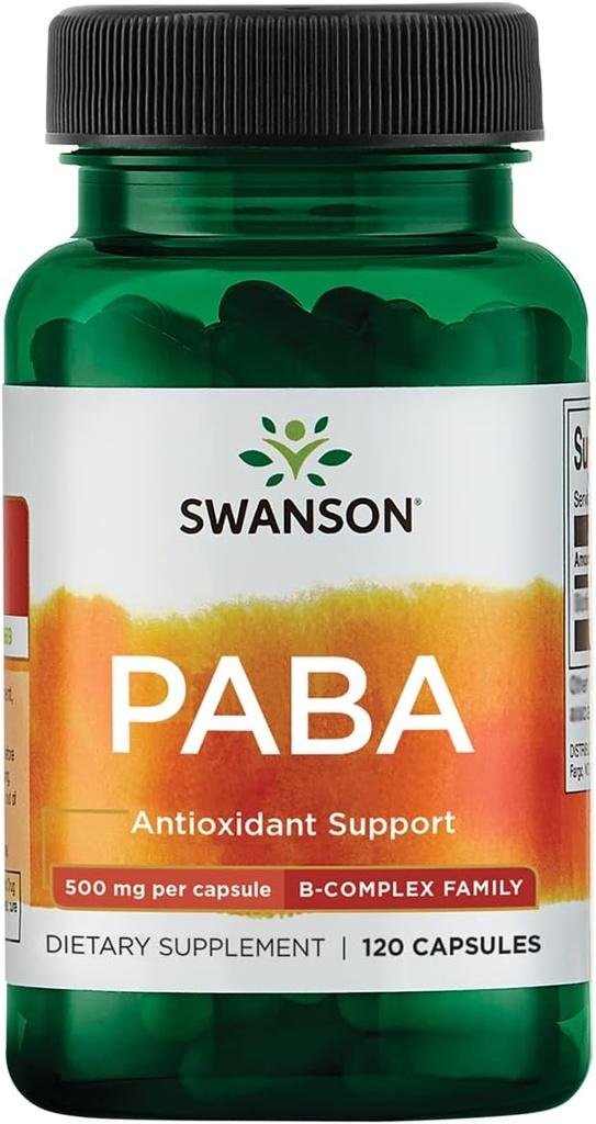 Swanson PABA - Krachtige B Complex ondersteuning rode bloedcel vorming - Foliumzuurcomponent het leveren van zuurstof aan cellen en huidgezondheid ondersteuning - (120 capsules, 500 mg elke)