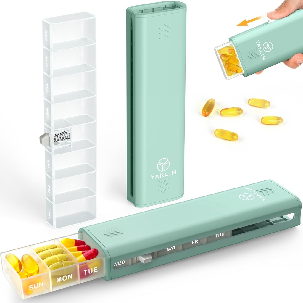 Yaklim Weekly Pillen Organisator 1 keer per dag, 7 dagen Pillen Organisator Daily Pillen Box Travel Medication Pillen Case, Pillen Container voor Vitamine, 1 week Pillen Organisator om Medicijn te houden, Supplement, Visolie
