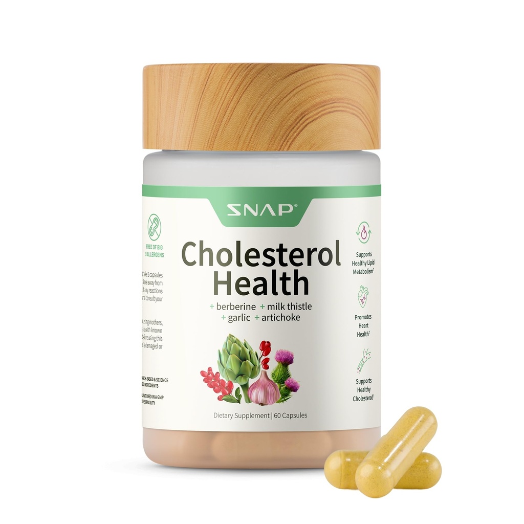 Snap Supplementen Cholesterol Gezondheid - Natuurlijke ondersteuning voor hart, lever, spijsvertering en metabolische gezondheid, 60 Vegetarische Capsules (30 porties, 1 maand levering)