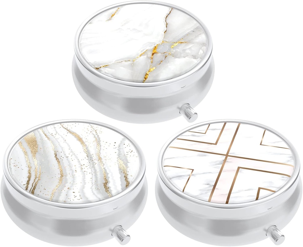3 Pack pil Box, kleine pil geval voor portemonnee & Pocket, schattig reizen geneeskunde Organisator, draagbare geneeskunde container houder om vitamines vast te houden, medicijnen, visolie & supplement, witte marmer