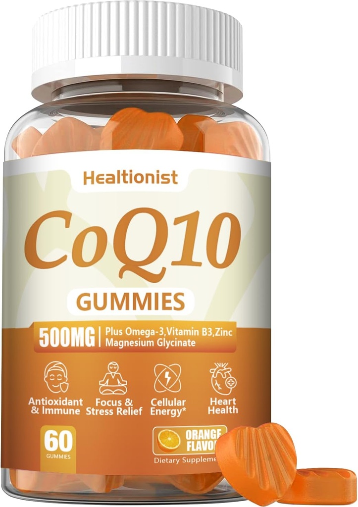 1 Pack 500MG Coq10 Gummies - 3X Better Absorptie, Plus Omega-3, Magnesium, Vitamine B3 & Zink - Co-enzym Q10 Supplementen voor de gezondheid van het hart, Cellular Energy & Antioxidant, Veganist, 60 Counts