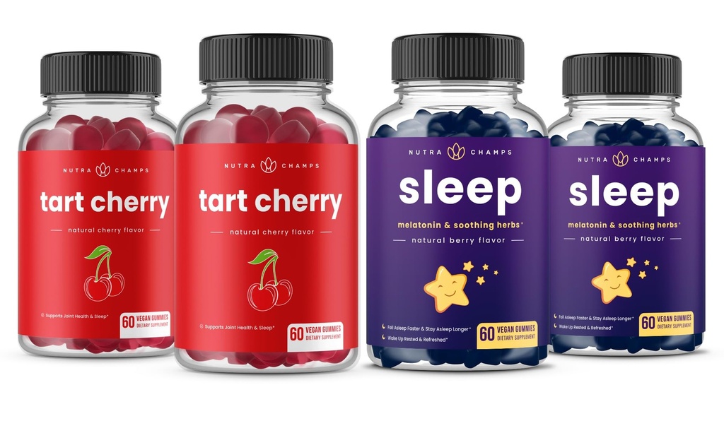 NutraChamps Tart Cherry (2 Pack) & Sleep Gummies (2 Pack) Bundlle for Sleep & Muscle Support