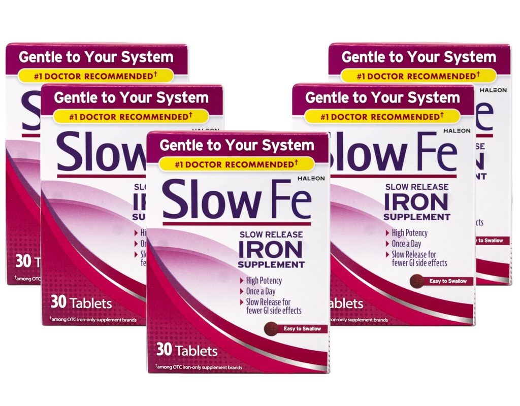 Slow Fe Slow Release Iron Supplement, High Potency, Eenmaal per dag, Voorzichtig op systeem, 30 tabletten (verpakking van 5)