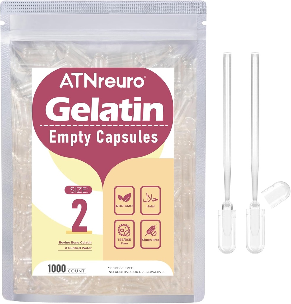 Maat 2 Lege Gelatine Capsules met 2 Micro Lepels - 1000 Graaf Lege Heldere Capsule - Gel Pill Capsules voor Poeders Supplementen