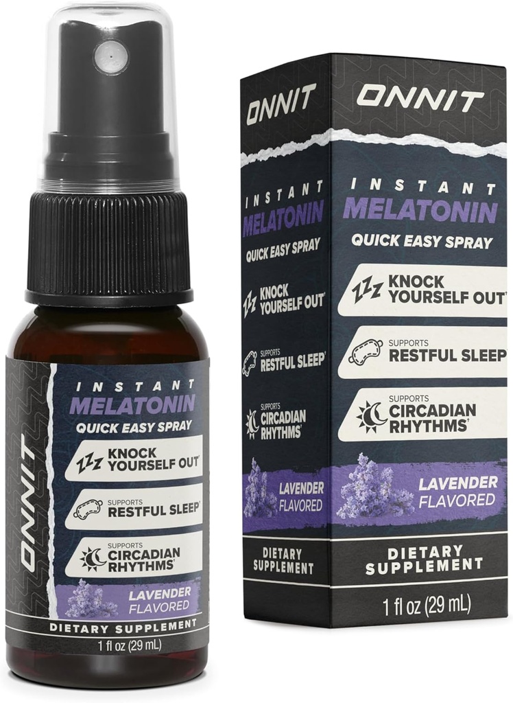 ONNIT Melatonine Liquid Support Spray, IgenTM Non-GMO Tested, Lavendel smaak, Slaap Ondersteuning voor volwassenen, 3mg Melatonine per Spray, 1 fl oz