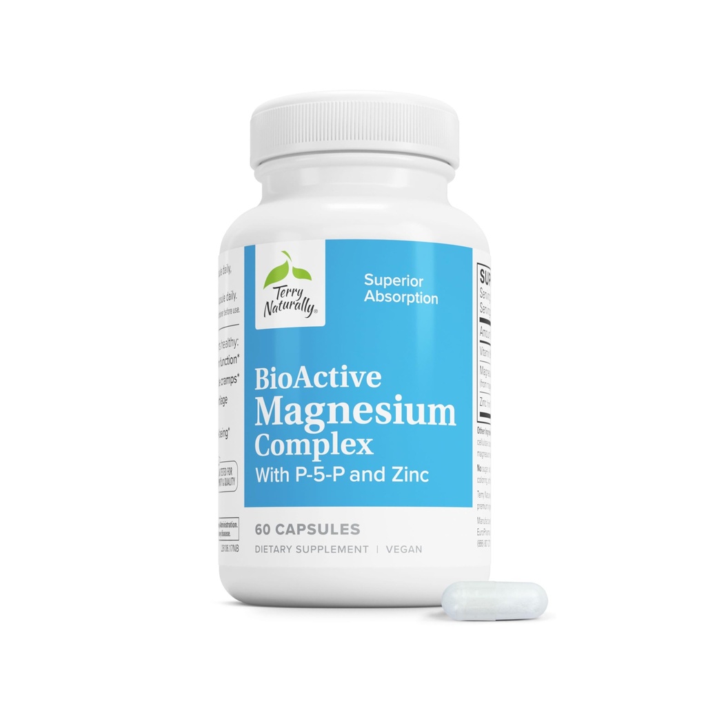 Terry Naturally P-5-P/MAG - 60 Vegan Capsules - Vitamin B6 (Pyridoxal-5-Phosphate), Zinc & Magnesium Supplement, Supports Heart Health - Non-GMO, Gluten-Free, Kosher - 60 Servings
