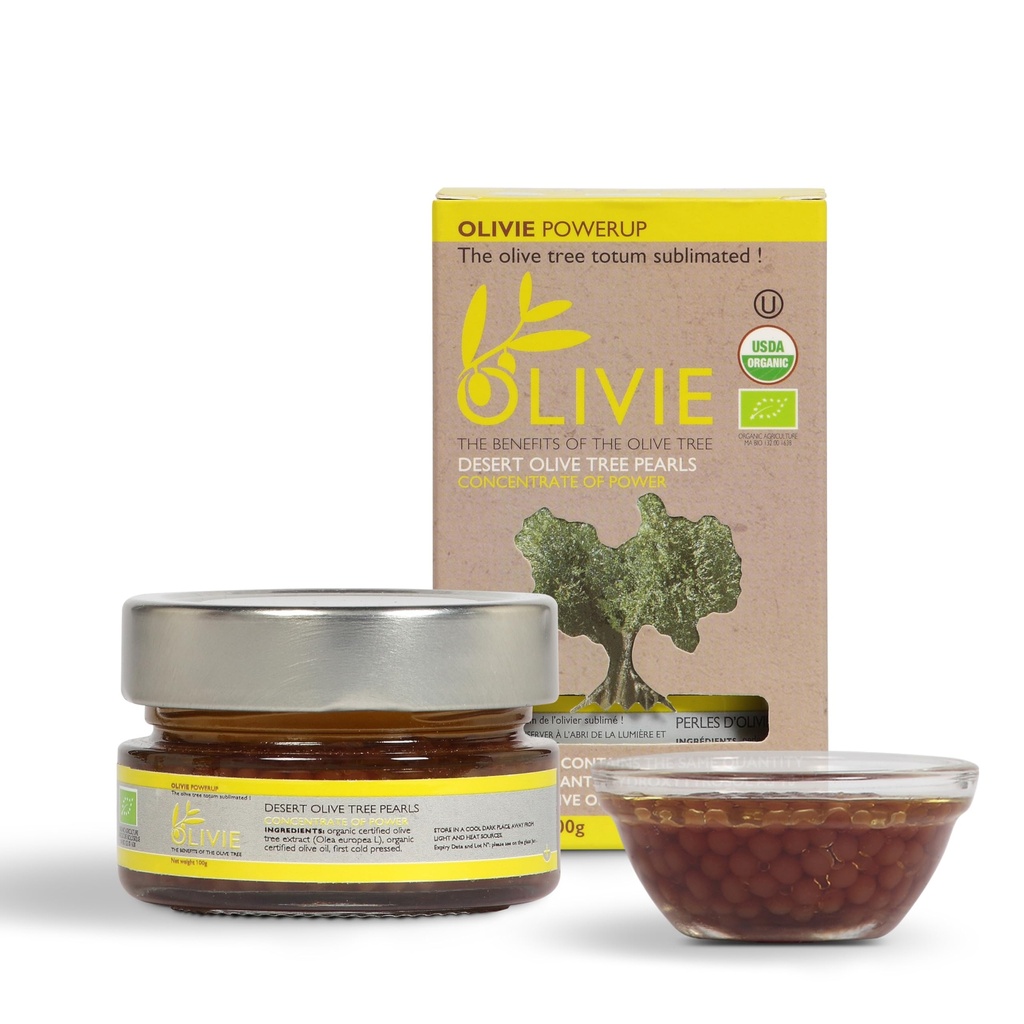 Biologische Olive Leaf Extract Capsules, PowerUp Parels door OLIVIE, Hydroxytyrosol Supplement, Antioxidant Polyfenolen, Immune & Hersenondersteuning, 100g