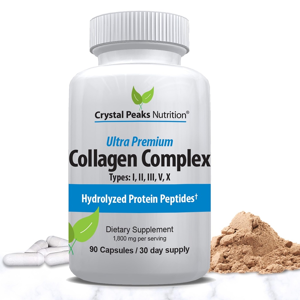 Collagen Peptide Pill - Types I, II, III, V, X - Anti-Aging - Premium Collagen Supplements & Collagen Pills - Hydrolyzed Protein Pills for Women & Men 1800 mg for Youthful Skin