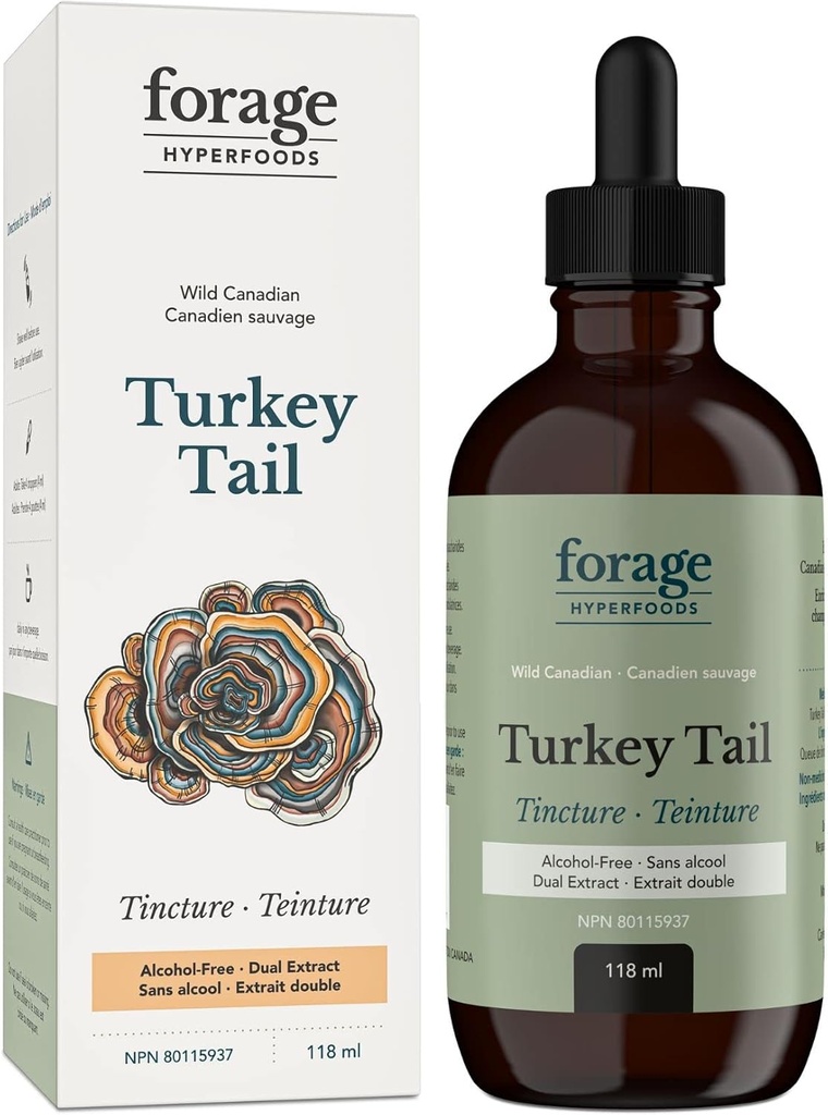 Voer Hyperfoods- Alcoholvrije Canadese Wild Turkey staart Paddestoel Superfood Liquid Supplement Extract Tinctuur, Vegan, Non-GMO, Immune System en Gut Health Support, 118ML