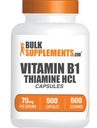 BulkSupplements.com Thiamine HCl-capsules - Thiaminehydrochloride, vitamine B1-supplementen - glutenvrij, 1 capsule per portie, 500 telling (verpakking van 1)