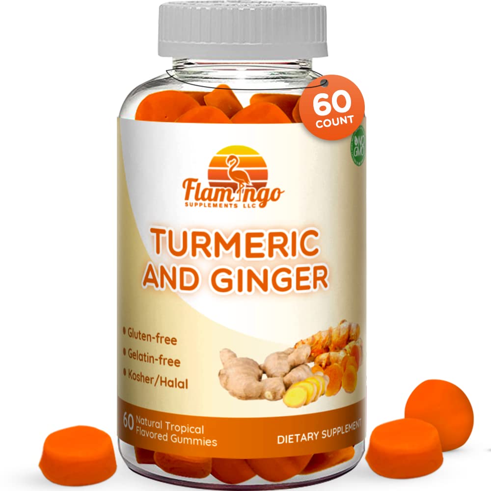 Kurkuma Curcumin & Ginger Kauwbare Gummies voor volwassenen en kinderen. Veganistisch vriendelijk, Kosher & Halal, Glutenvrij, Niet GGO. 60 Tel.
