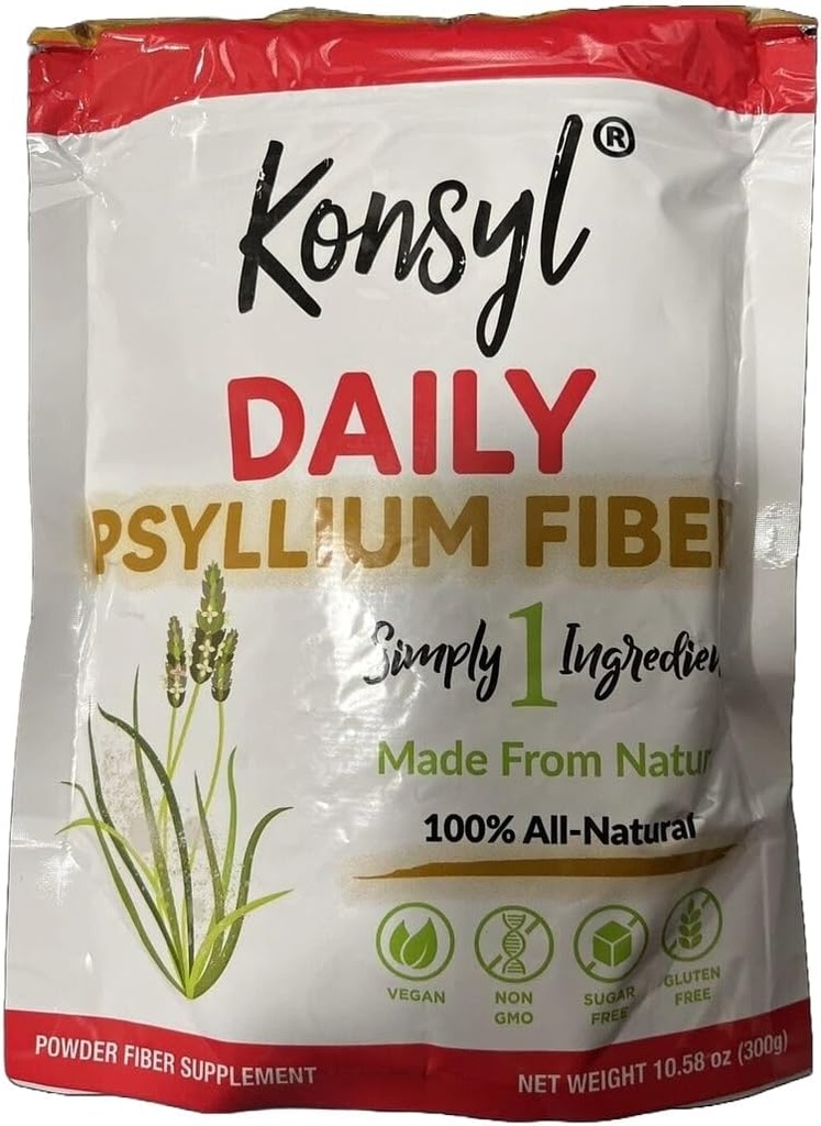 Konsyl Daily Psyllium Fiber - Non-GMO, Vegan, Keto-Friendly, Fiber Supplement Powder - Supports Digestive Health - 300g / 10.58 oz (Pack of 01)