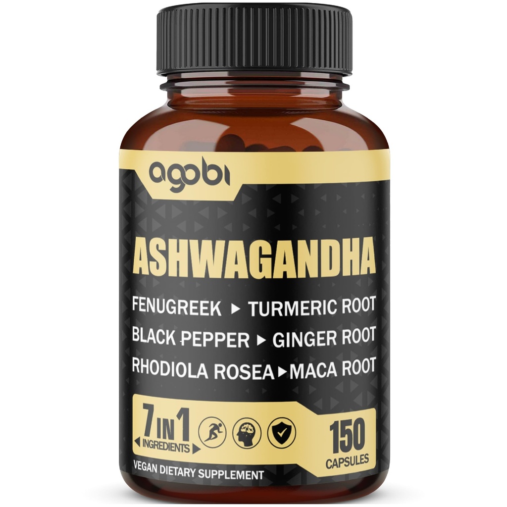 Ashwagandha Extract Capsules 7 Kruideningrediënten 8050 mg - Blended Fenegriek, Maca, Kurkuma, Rhodiola, Ginger & Black Pepper - Sleep, Spirit, Immune & Energy Support - 5-maands levering