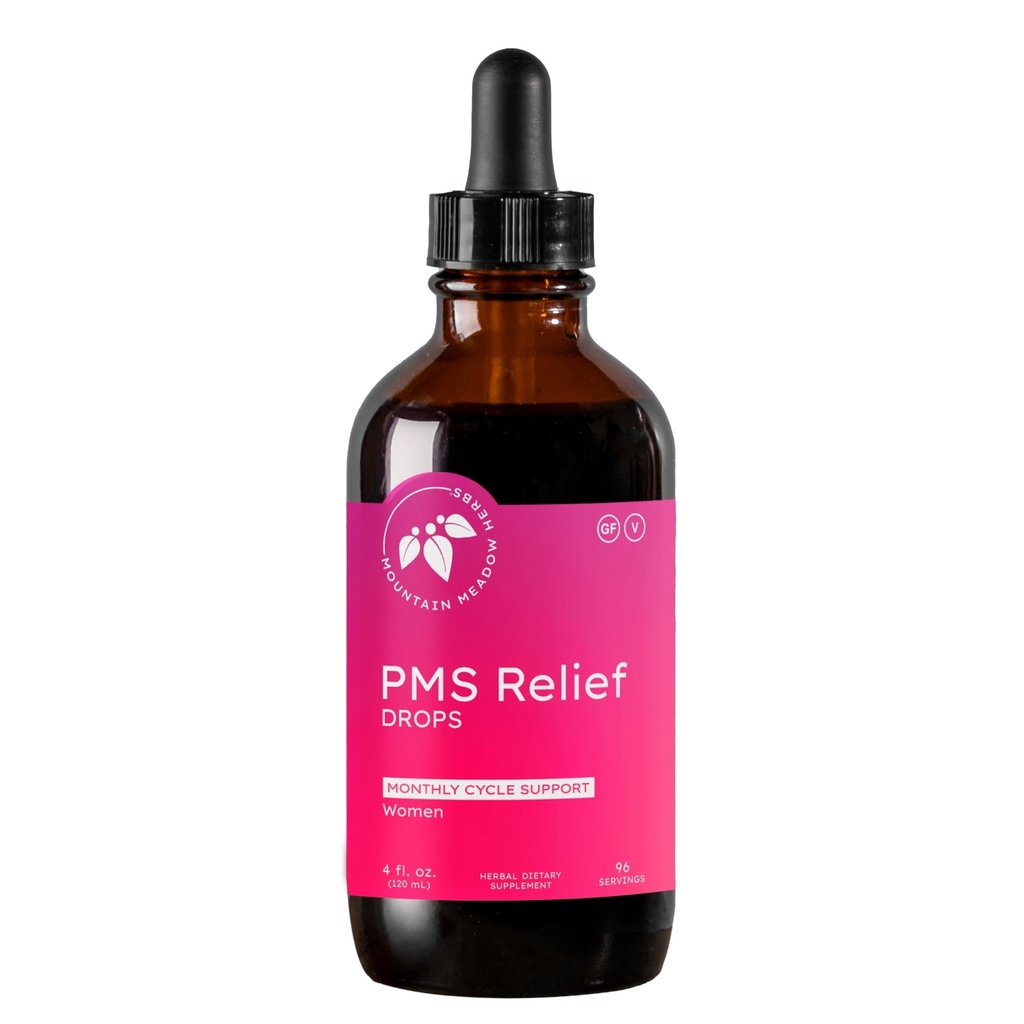 Mountain Meadow Herbs PMS Relief Drops | Liquid Herbal Supplement for Menstrual Period Discomfort | Hormonal Support for PMS Cramps, Mood Swings & Acne with Chaste Tree Berry (Vitex) & Wild Yam 4oz