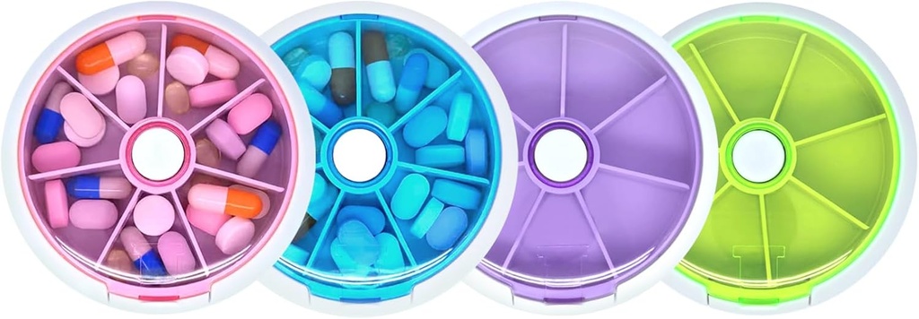 Pillen Organisator Travel Pill Case voor Purse Portable Pill Box Ronde Weekiy Pill Container voor vitamine visolie pillen Supplementen (4PCS)