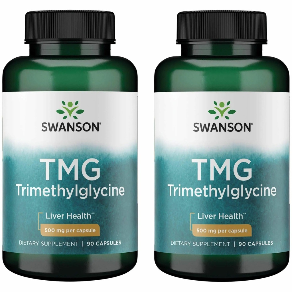 Swanson TMG Trimethylglycine - Aminozuursupplement ter bevordering van een gezonde leverfunctie en ondersteuning van de hartgezondheid (90 capsules, 500 mg elk) (2 verpakkingen)
