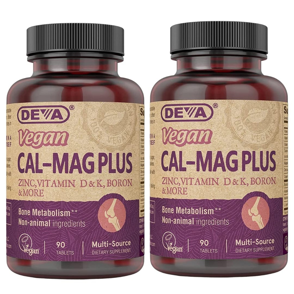 DEVA Vegan Calcium Magnesium Supplement 2-Pack, Plus Zink, Vitaminen C, D & K, Boron, 90 tabletten Elk